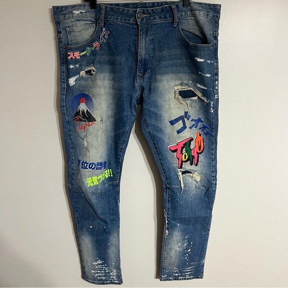 Men’s Smoke Rise Tokyo Ferry Blue Taper Stretch Denim Jeans Size 40x32 - Picture 3 of 14